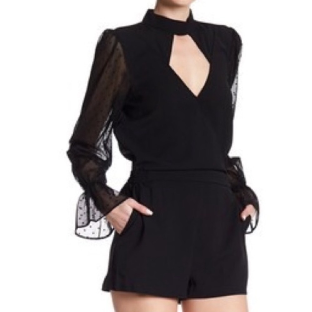Parker Quinto Mixed Media Black Lace Romper
